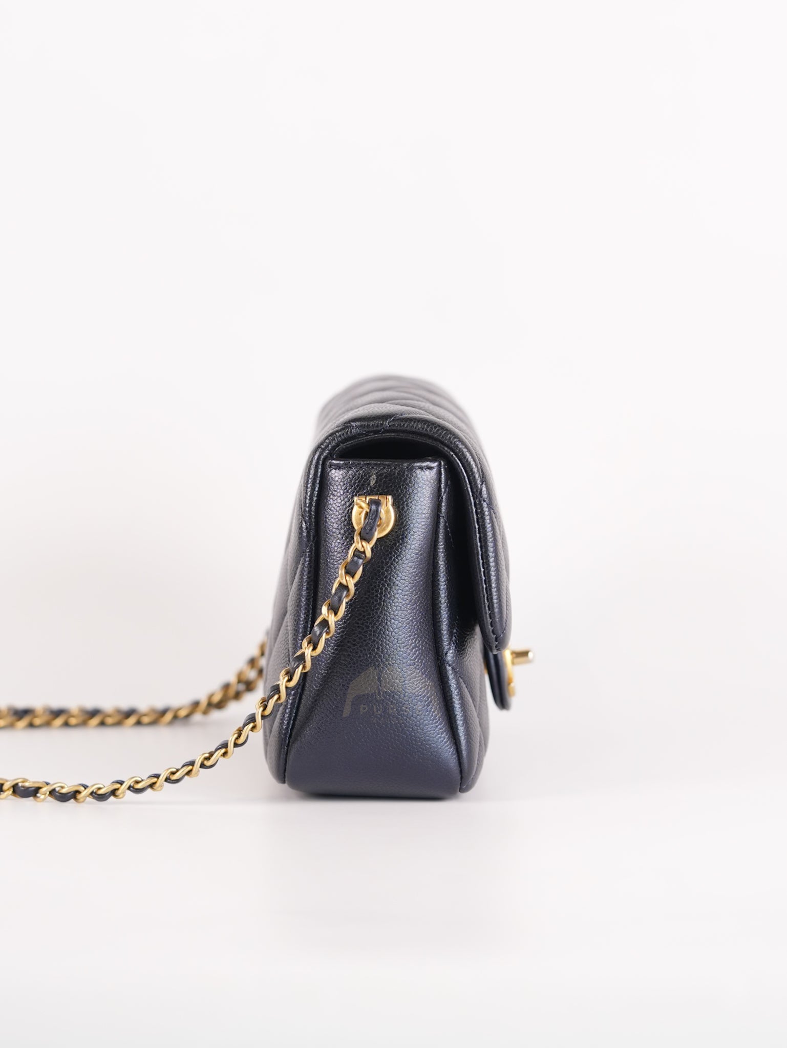 My Perfect Mini Iridescent Navy Blue in Quilted Caviar Leather and Aged Gold Hardware (Microchip) | Purse Maison Luxury Bags Shop