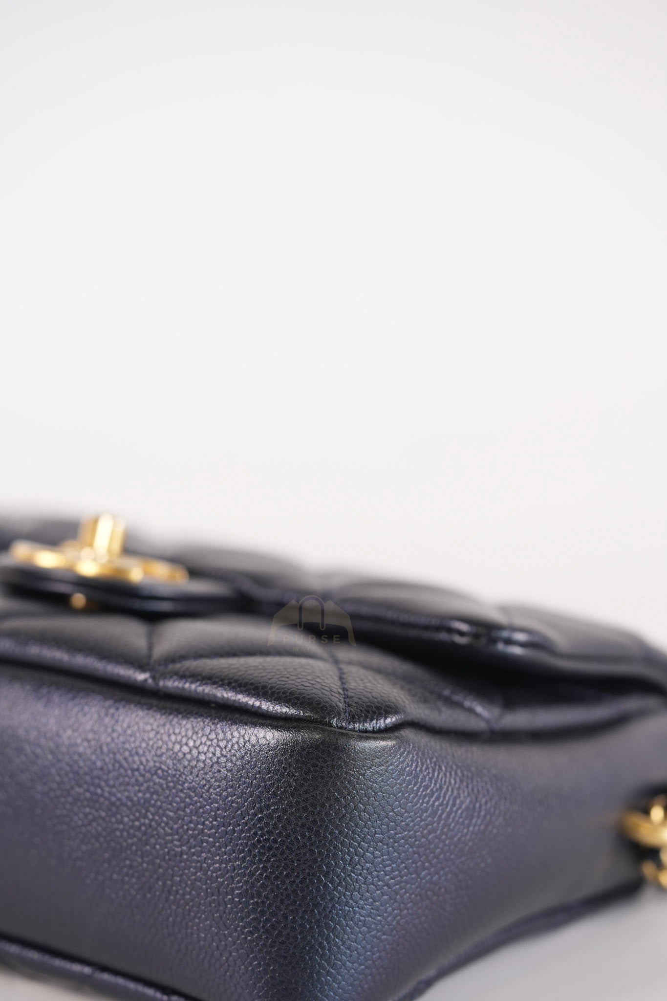 My Perfect Mini Iridescent Navy Blue in Quilted Caviar Leather and Aged Gold Hardware (Microchip) | Purse Maison Luxury Bags Shop