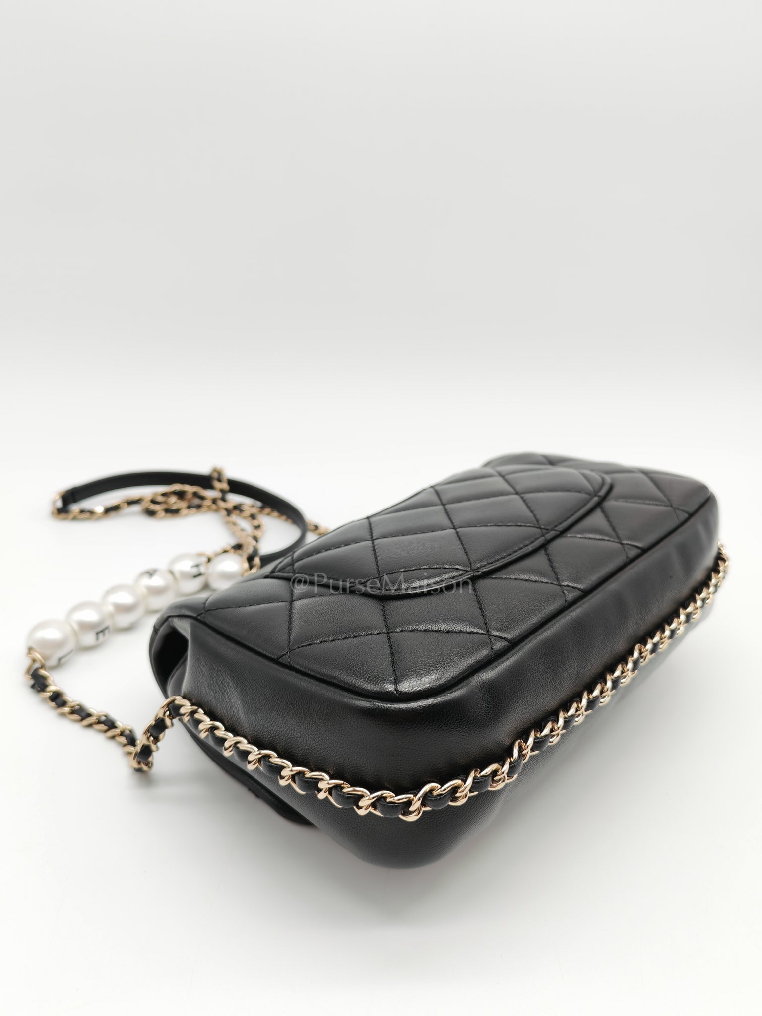 My Precious Pearls Chain Flap in Black Lambskin and Light Gold Hardware Series 29 | Purse Maison Luxury Bags Shop