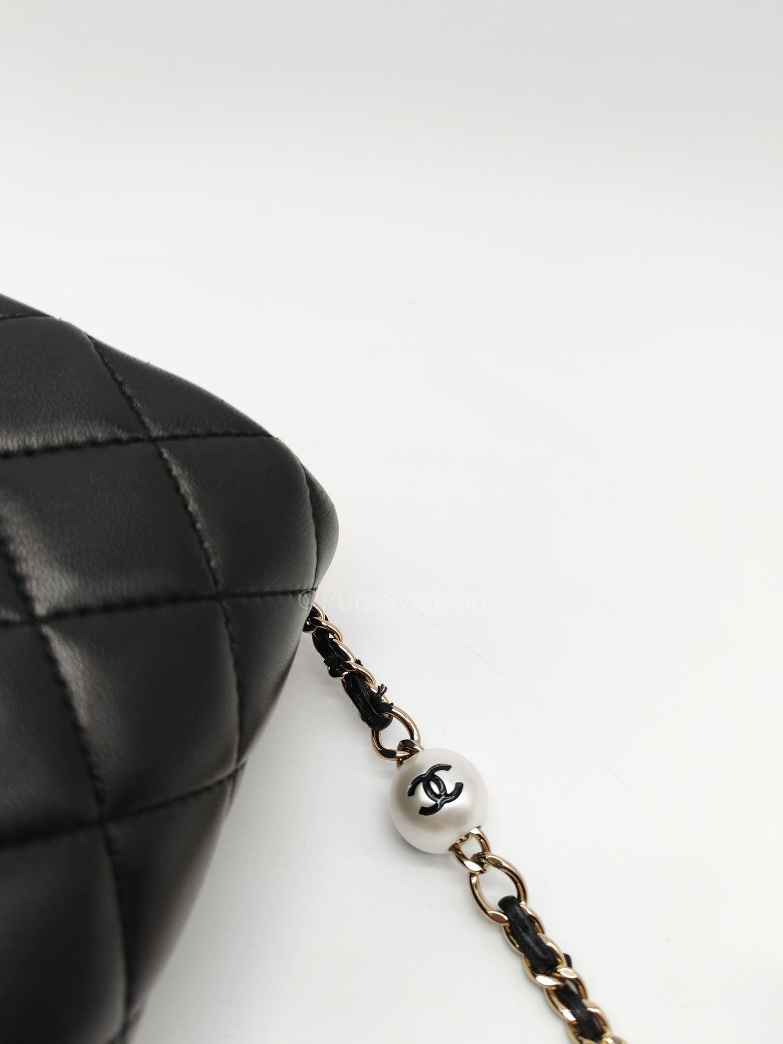 My Precious Pearls Chain Flap in Black Lambskin and Light Gold Hardware Series 29 | Purse Maison Luxury Bags Shop