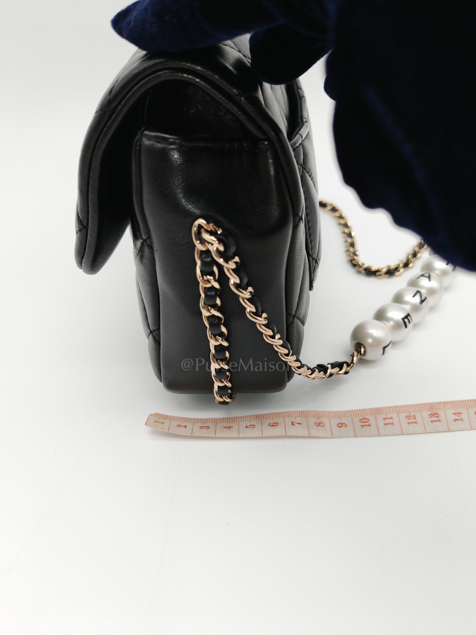 My Precious Pearls Chain Flap in Black Lambskin and Light Gold Hardware Series 29 | Purse Maison Luxury Bags Shop