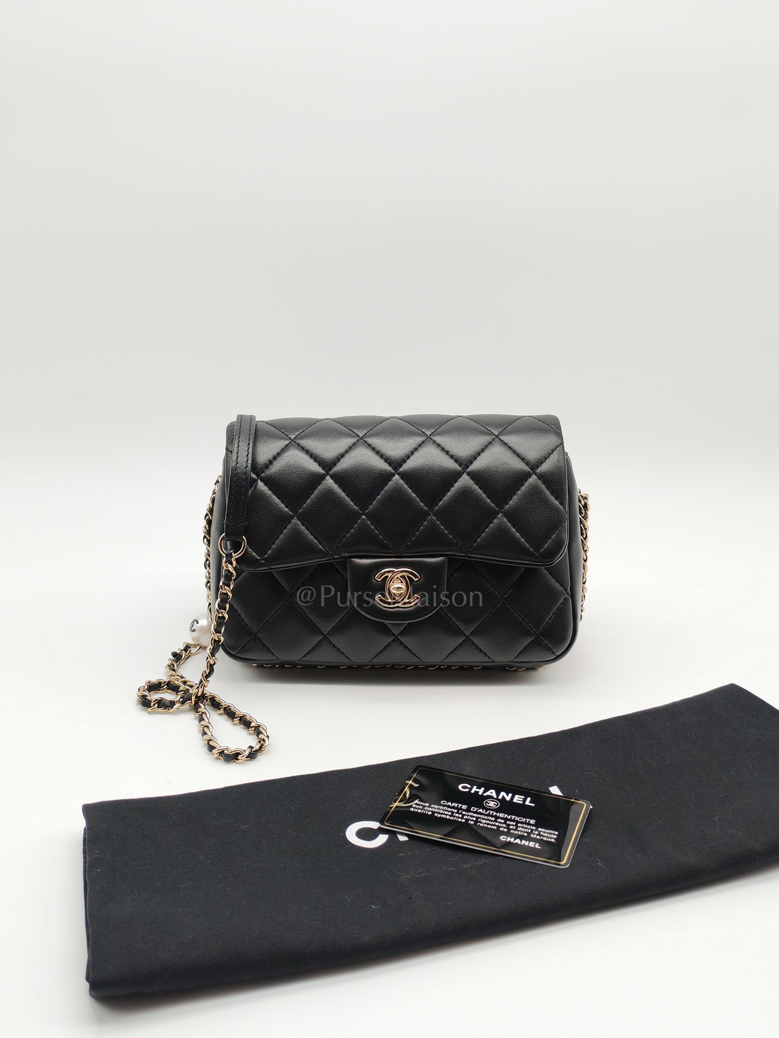 My Precious Pearls Chain Flap in Black Lambskin and Light Gold Hardware Series 29 | Purse Maison Luxury Bags Shop