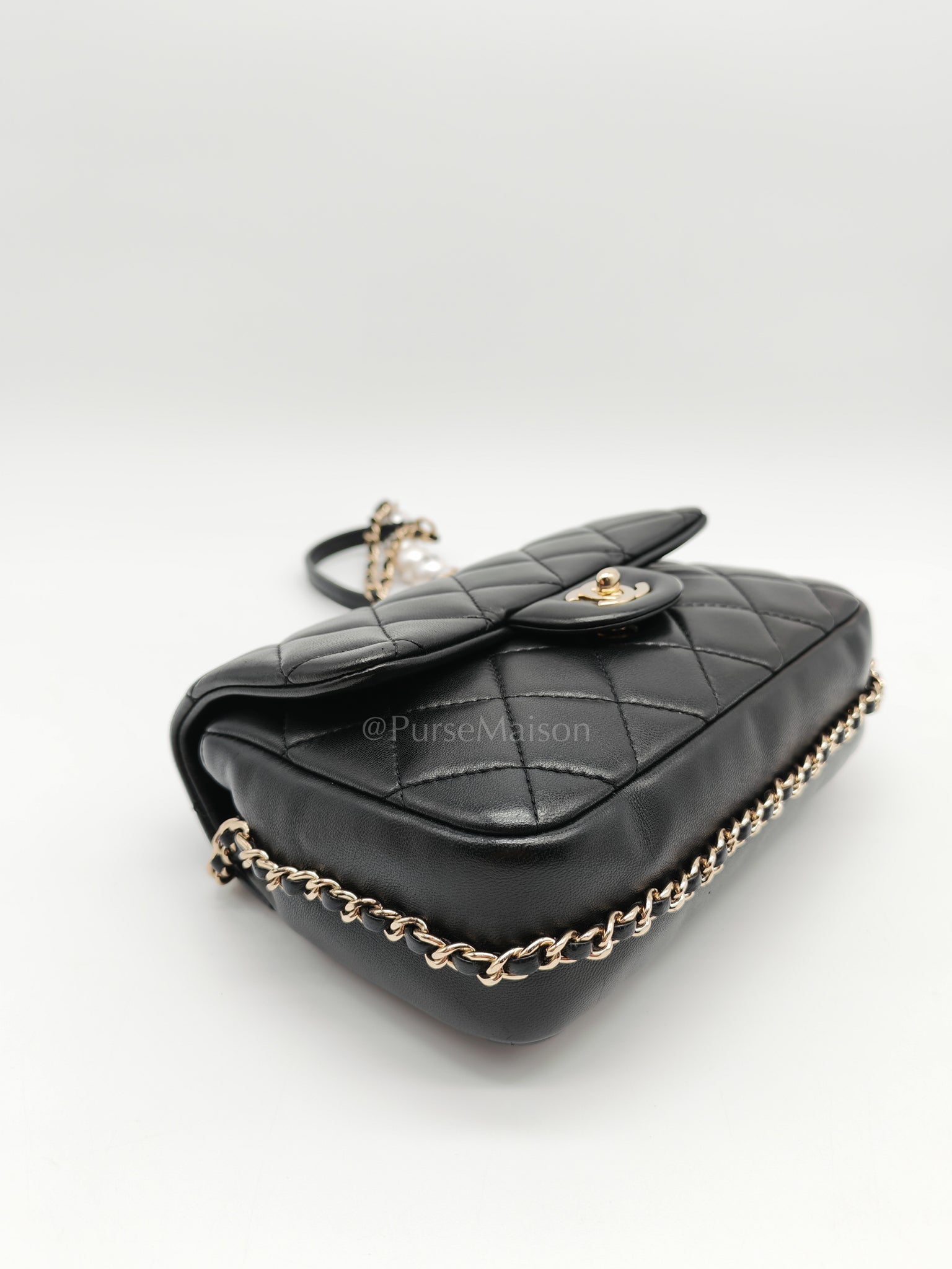 My Precious Pearls Chain Flap in Black Lambskin and Light Gold Hardware Series 29 | Purse Maison Luxury Bags Shop