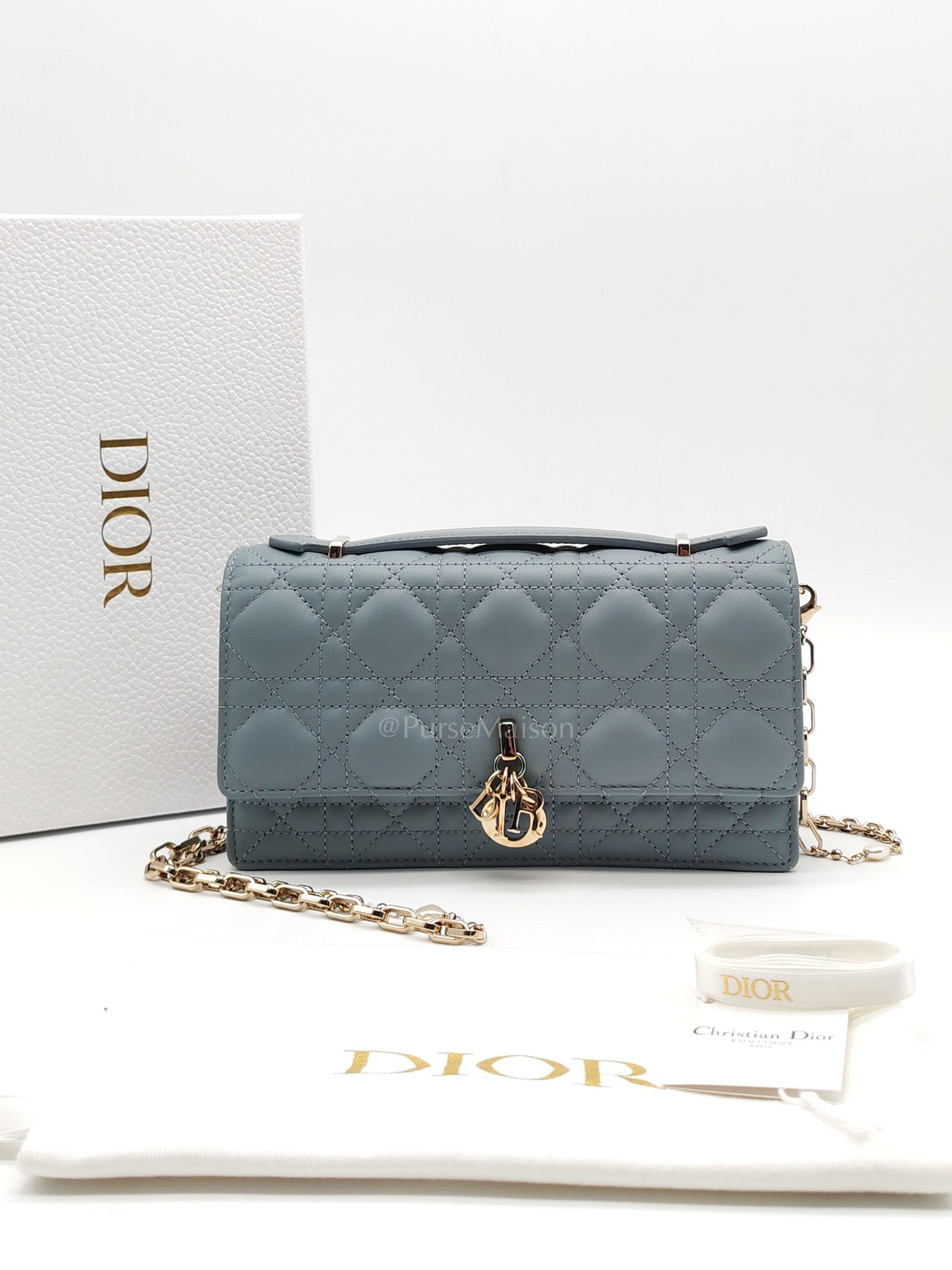 My Dior Mini Top Handle Bag in Cloud Blue Cannage Lambskin Leather Light Gold Hardware