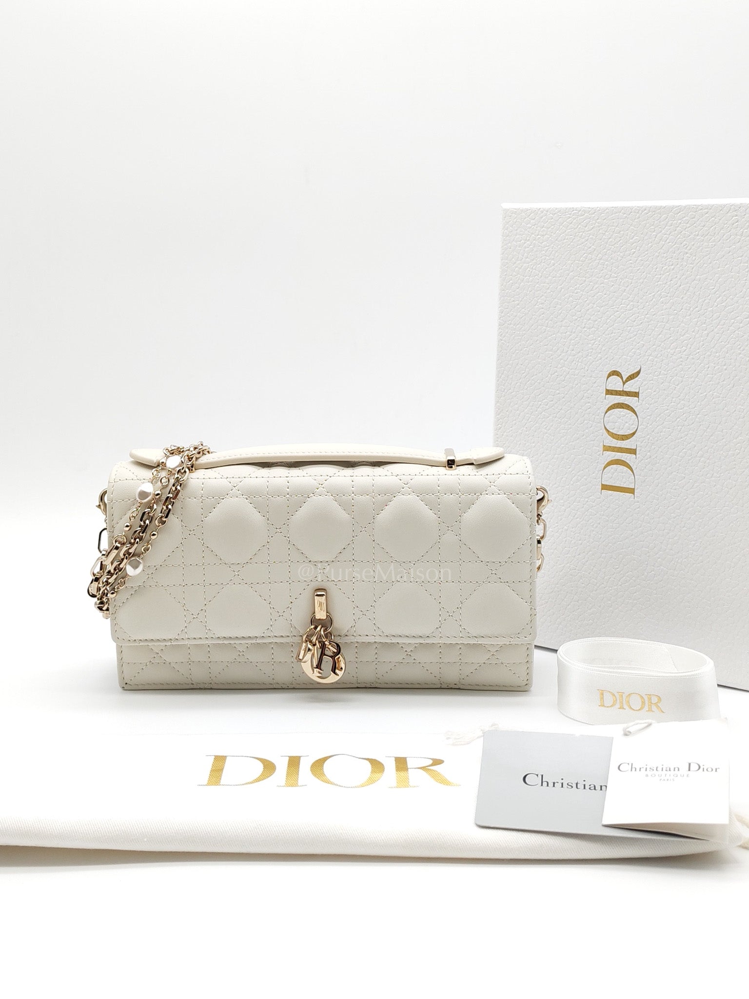 My Dior Mini Top Handle Bag in White Cannage Lambskin Leather