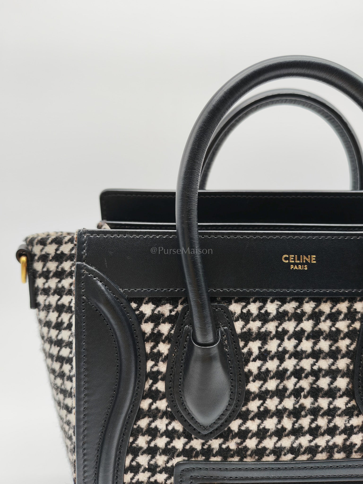 Nano Luggage Bag in Tweed Black & White Canvas | Purse Maison Luxury Bags Shop