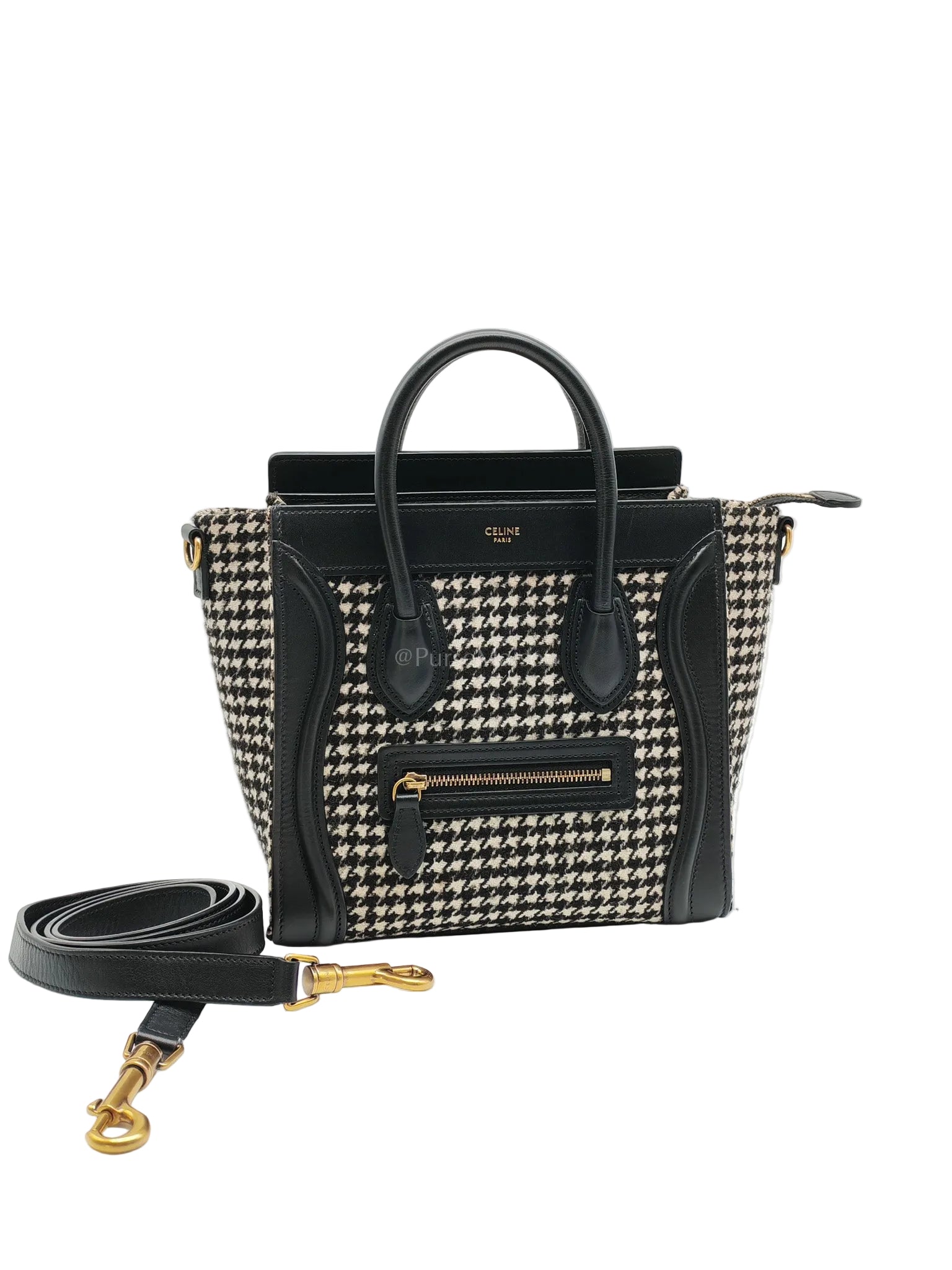 Nano Luggage Bag in Tweed Black & White Canvas | Purse Maison Luxury Bags Shop