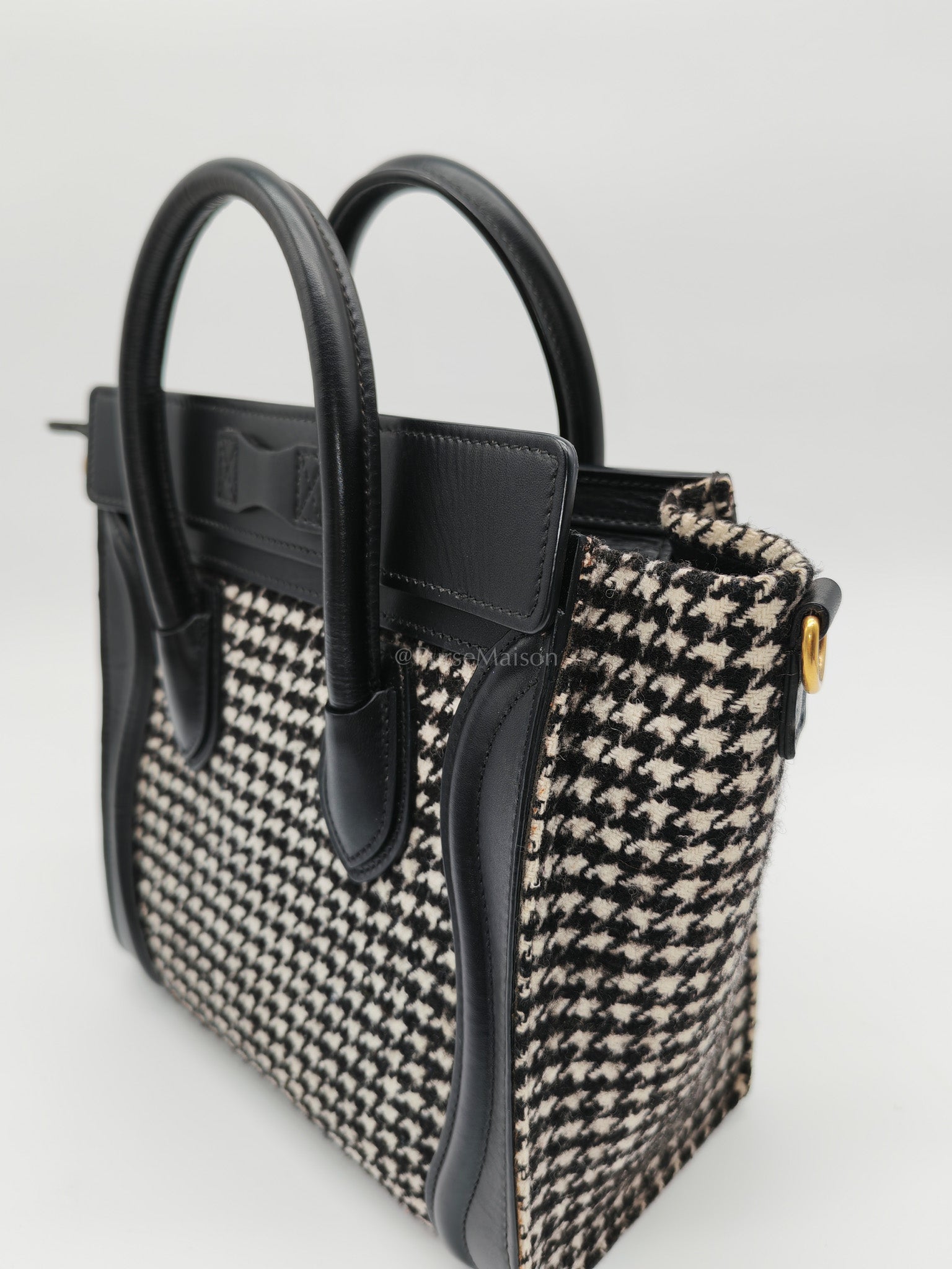 Nano Luggage Bag in Tweed Black & White Canvas | Purse Maison Luxury Bags Shop