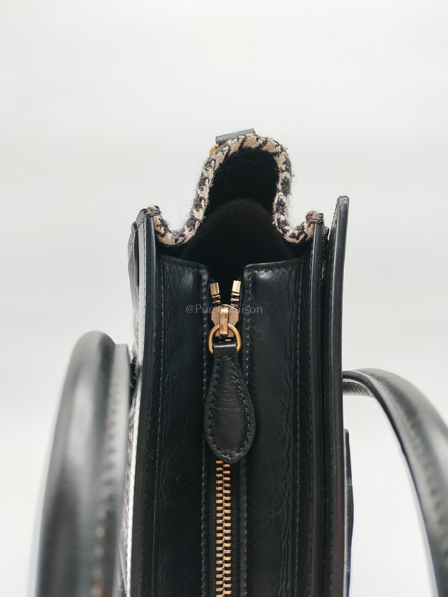 Nano Luggage Bag in Tweed Black & White Canvas | Purse Maison Luxury Bags Shop