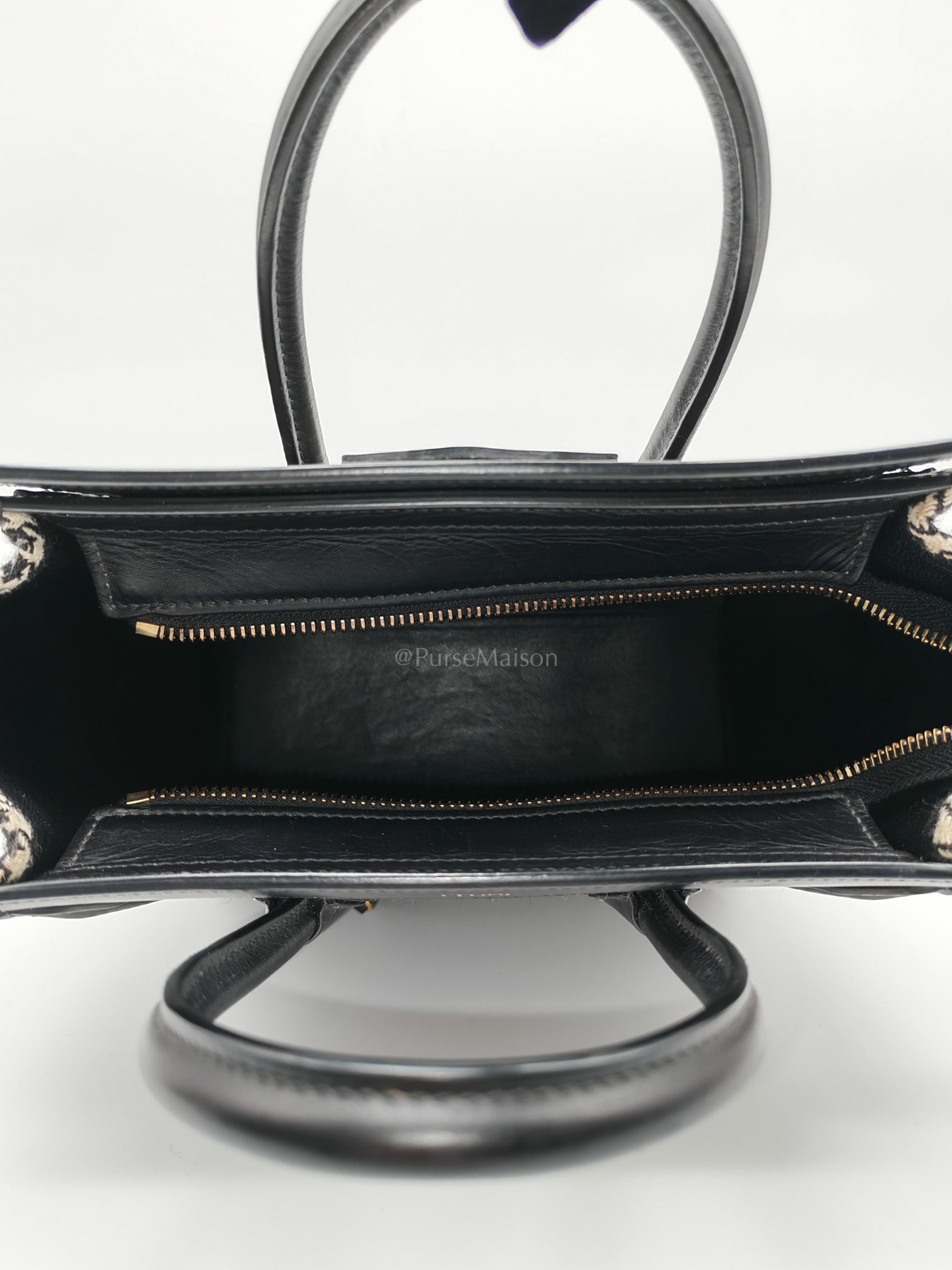 Nano Luggage Bag in Tweed Black & White Canvas | Purse Maison Luxury Bags Shop