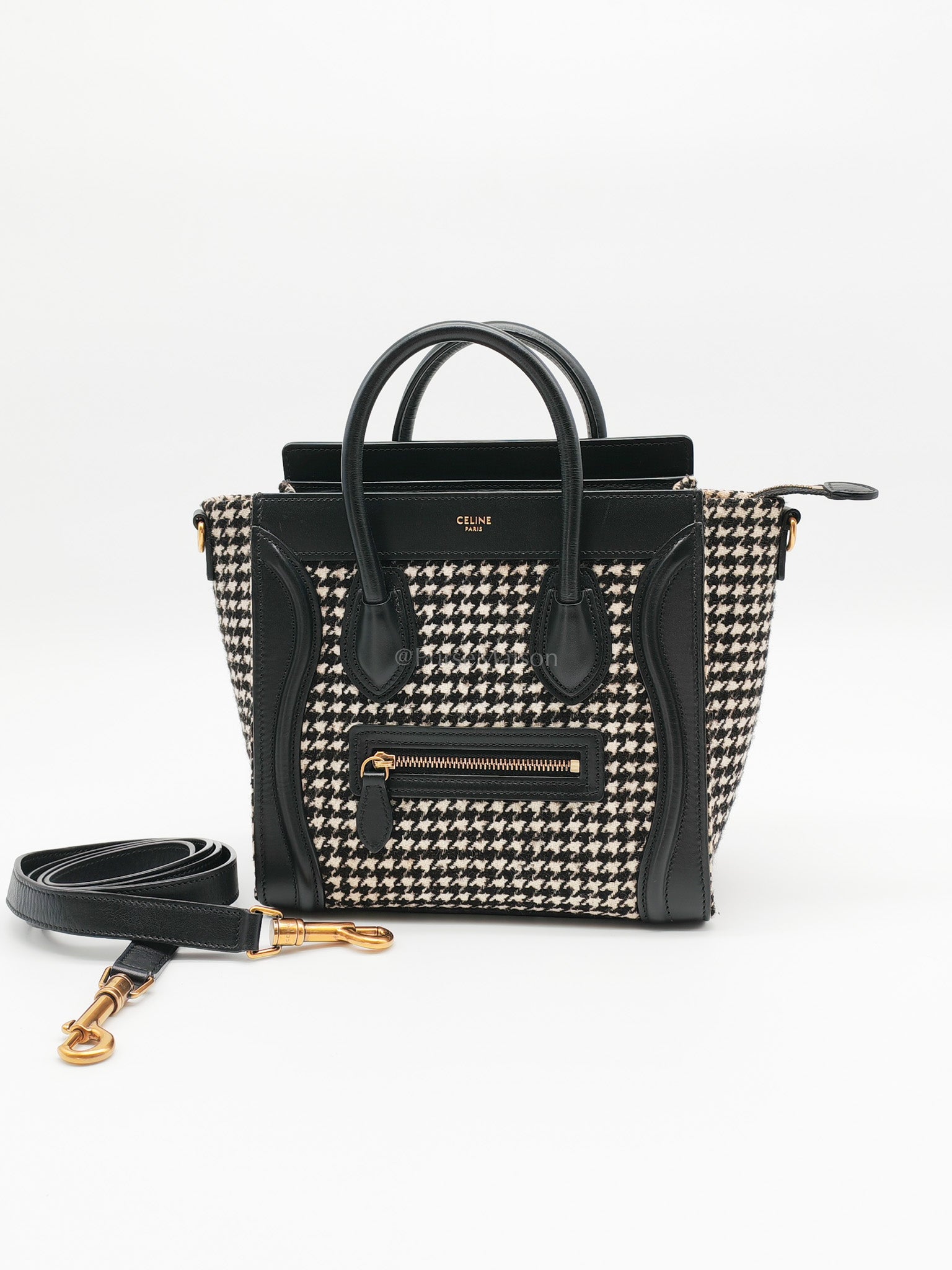 Nano Luggage Bag in Tweed Black & White Canvas | Purse Maison Luxury Bags Shop