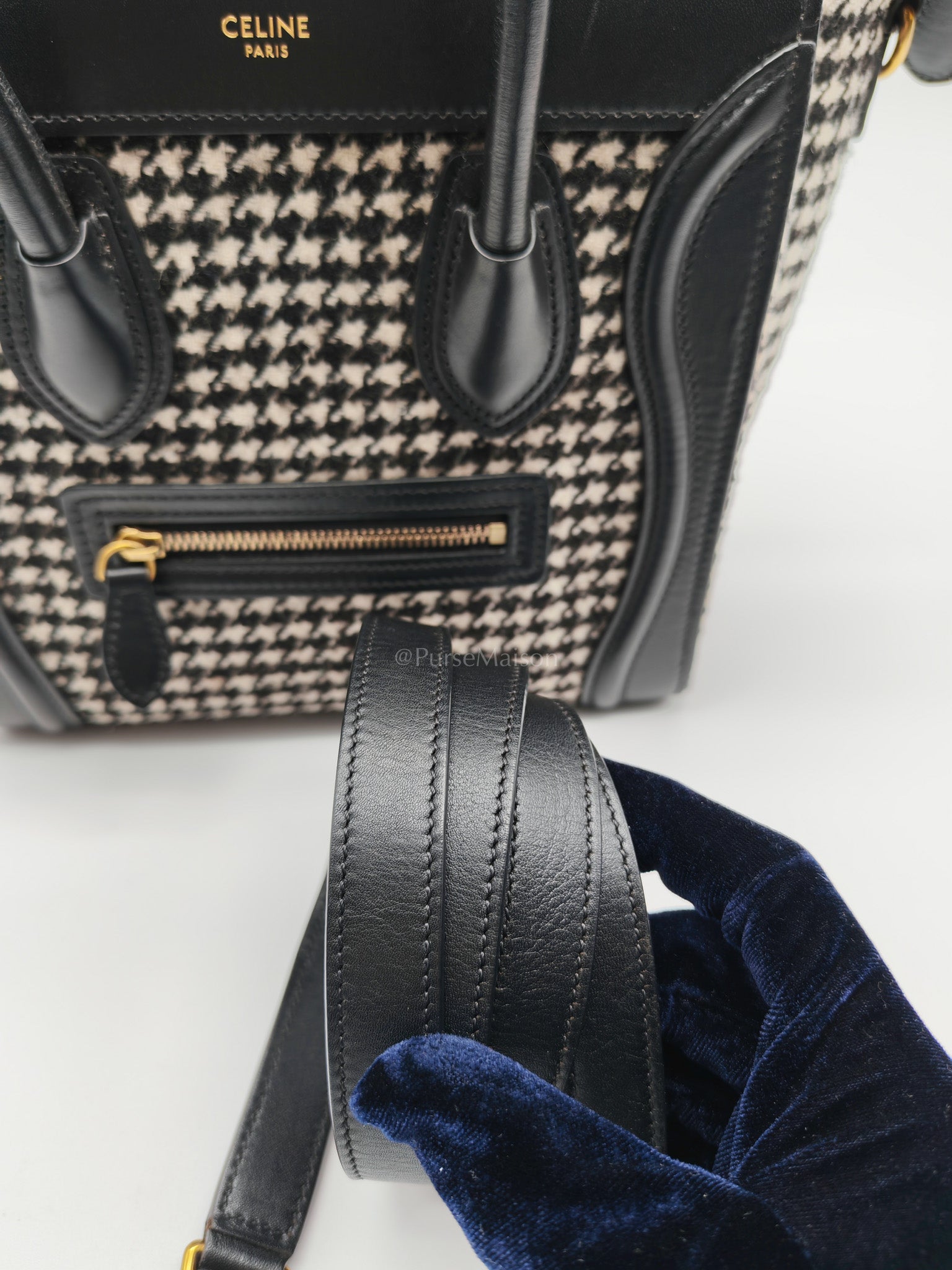 Nano Luggage Bag in Tweed Black & White Canvas | Purse Maison Luxury Bags Shop