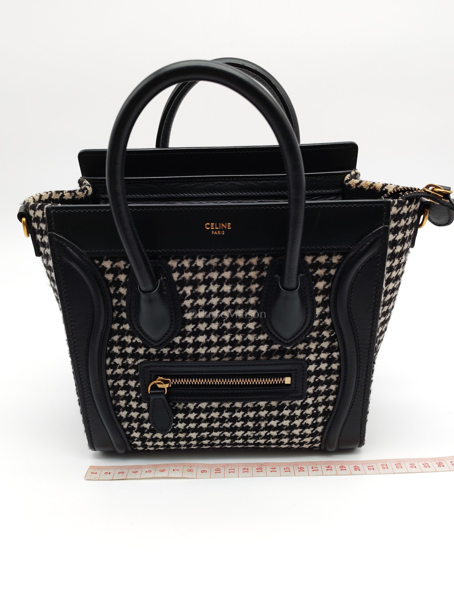 Nano Luggage Bag in Tweed Black & White Canvas | Purse Maison Luxury Bags Shop