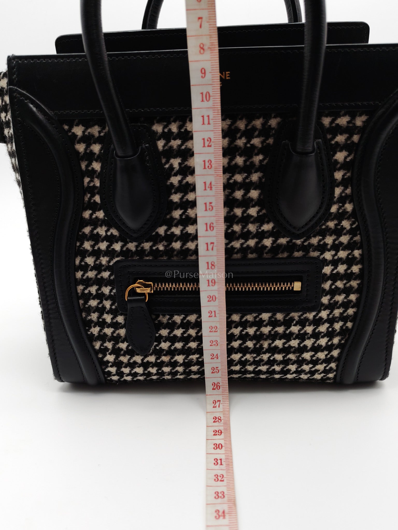 Nano Luggage Bag in Tweed Black & White Canvas | Purse Maison Luxury Bags Shop