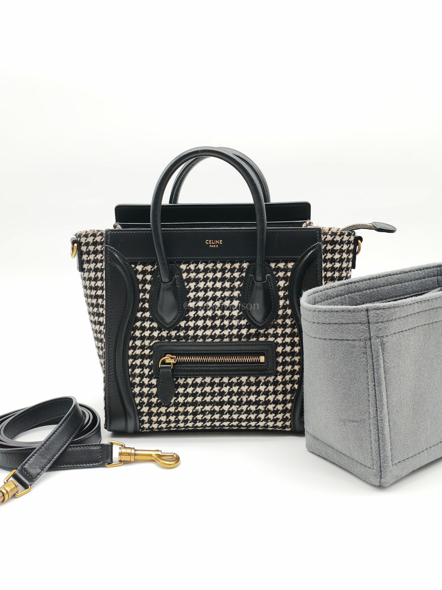 Nano Luggage Bag in Tweed Black & White Canvas | Purse Maison Luxury Bags Shop