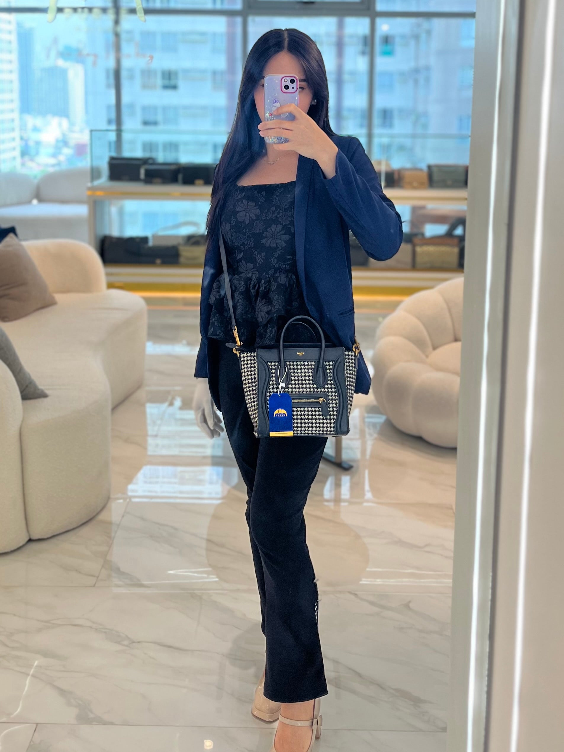 Nano Luggage Bag in Tweed Black & White Canvas | Purse Maison Luxury Bags Shop