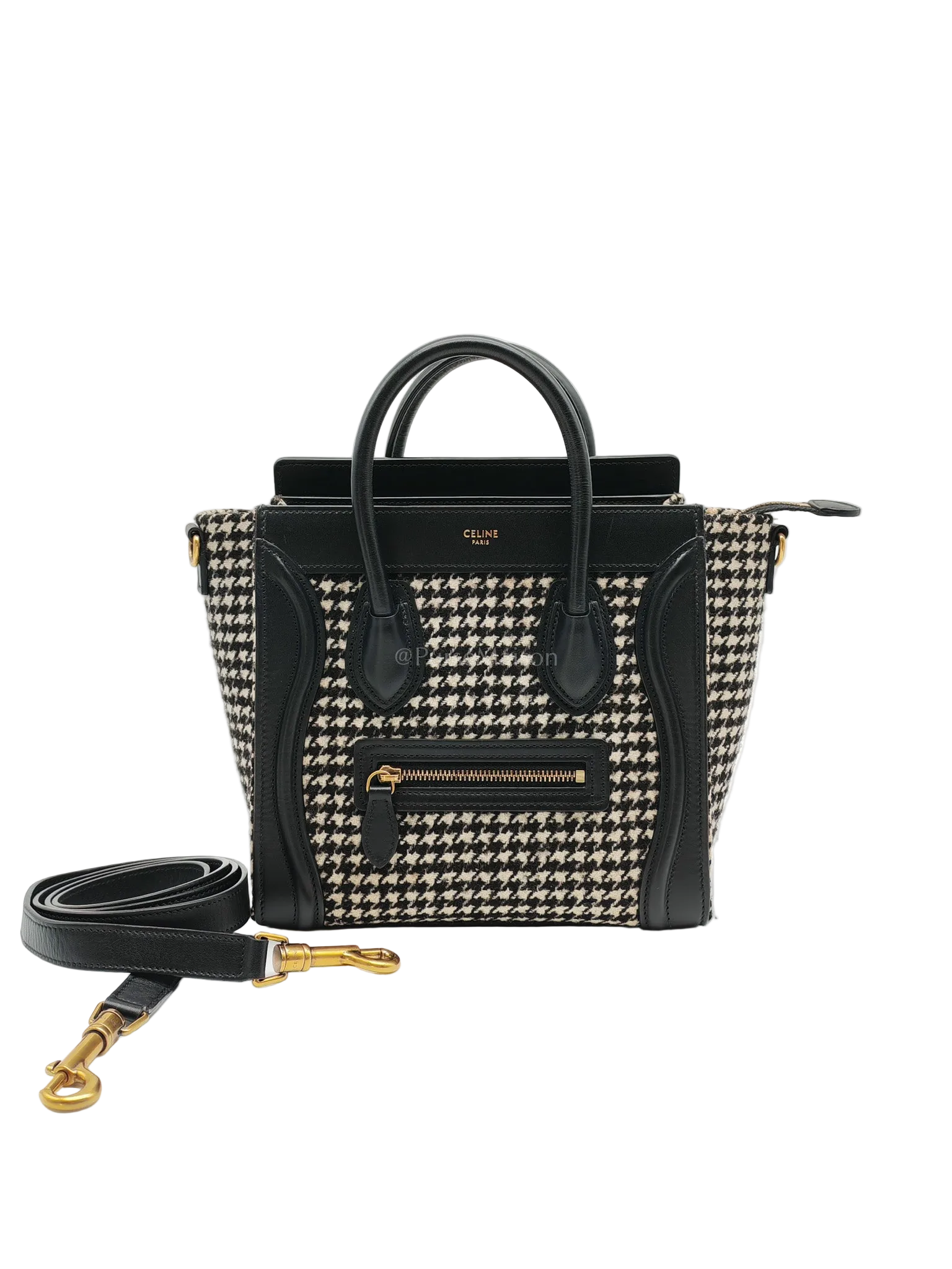 Nano Luggage Bag in Tweed Black & White Canvas | Purse Maison Luxury Bags Shop