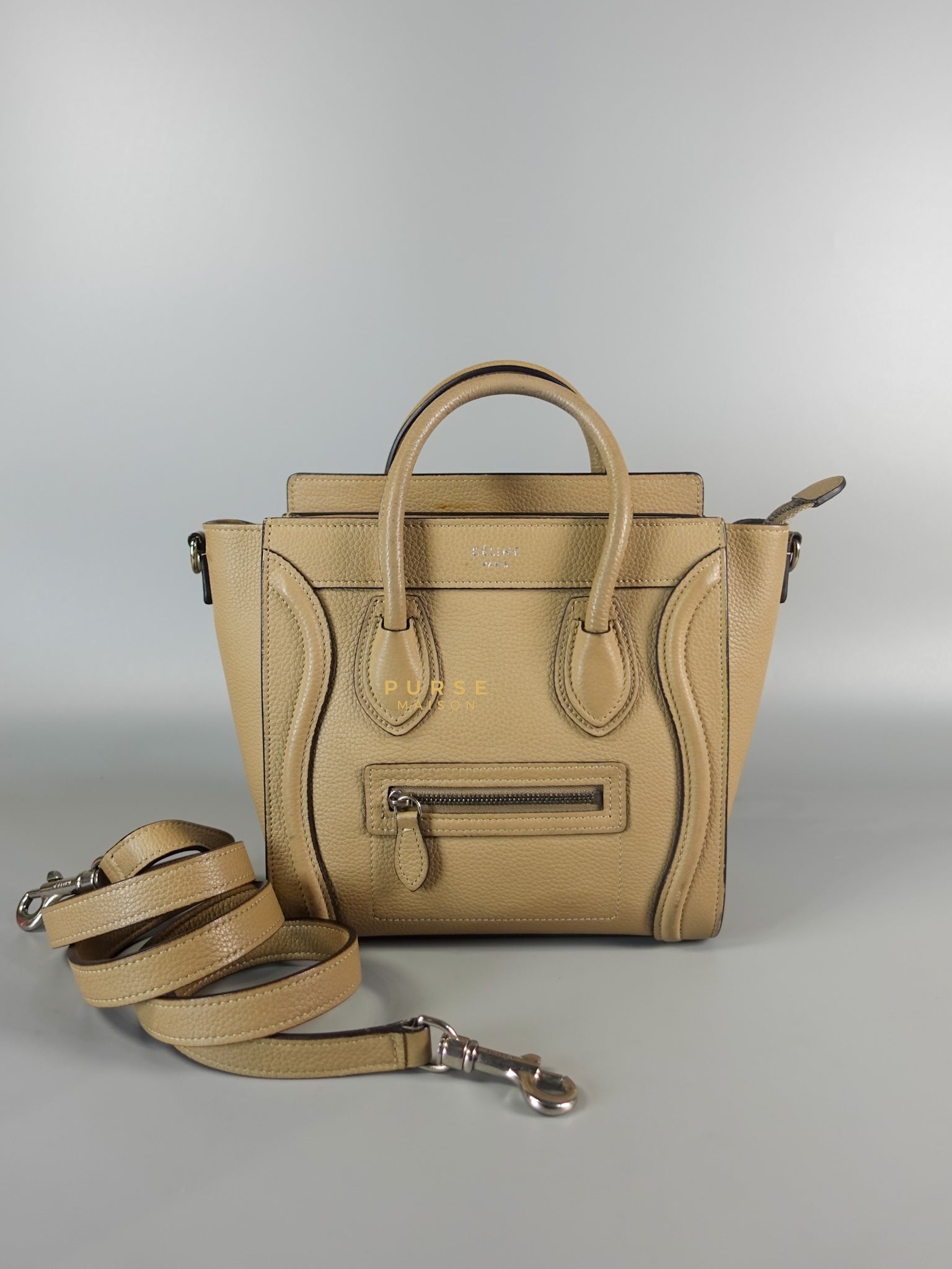 Nano Luggage Biege Drummed Calfskin Leather Bag | Purse Maison Luxury Bags Shop