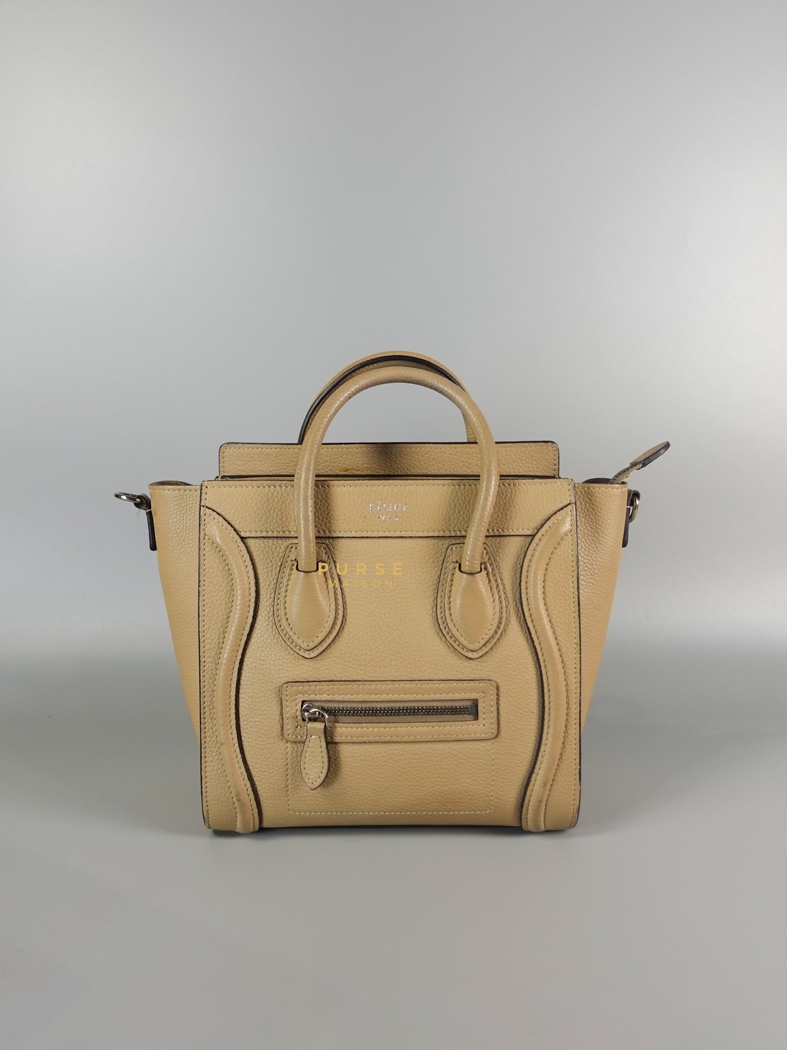Nano Luggage Biege Drummed Calfskin Leather Bag | Purse Maison Luxury Bags Shop