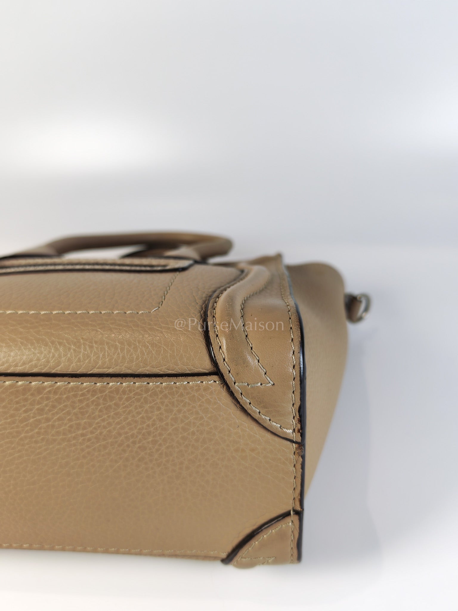 Nano Luggage in Beige Drummed Calfskin Leather Shoulder Bag | Purse Maison Luxury Bags Shop