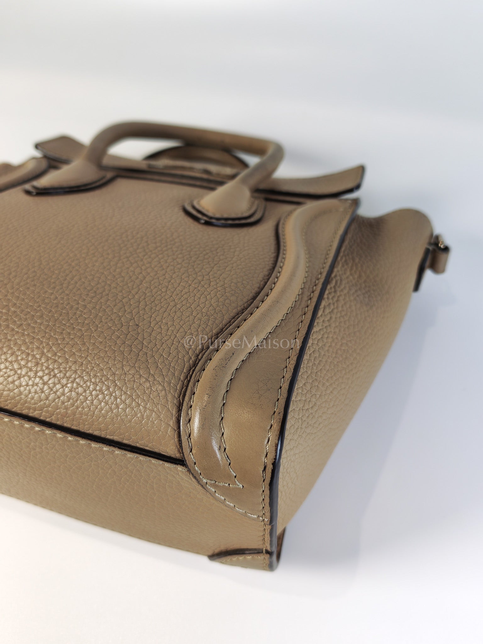 Nano Luggage in Beige Drummed Calfskin Leather Shoulder Bag | Purse Maison Luxury Bags Shop