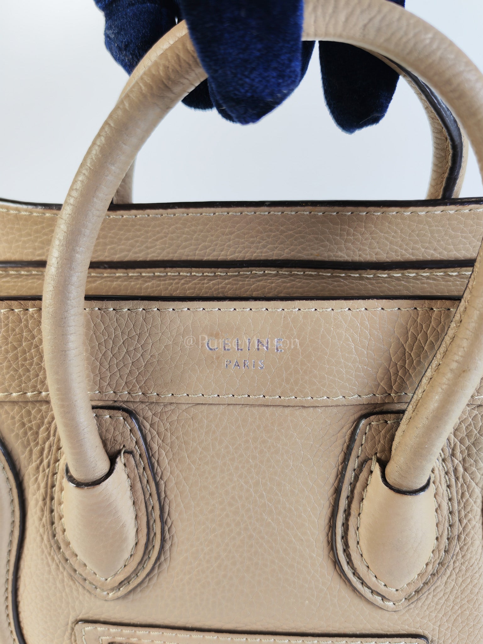 Nano Luggage in Beige Drummed Calfskin Leather Shoulder Bag | Purse Maison Luxury Bags Shop