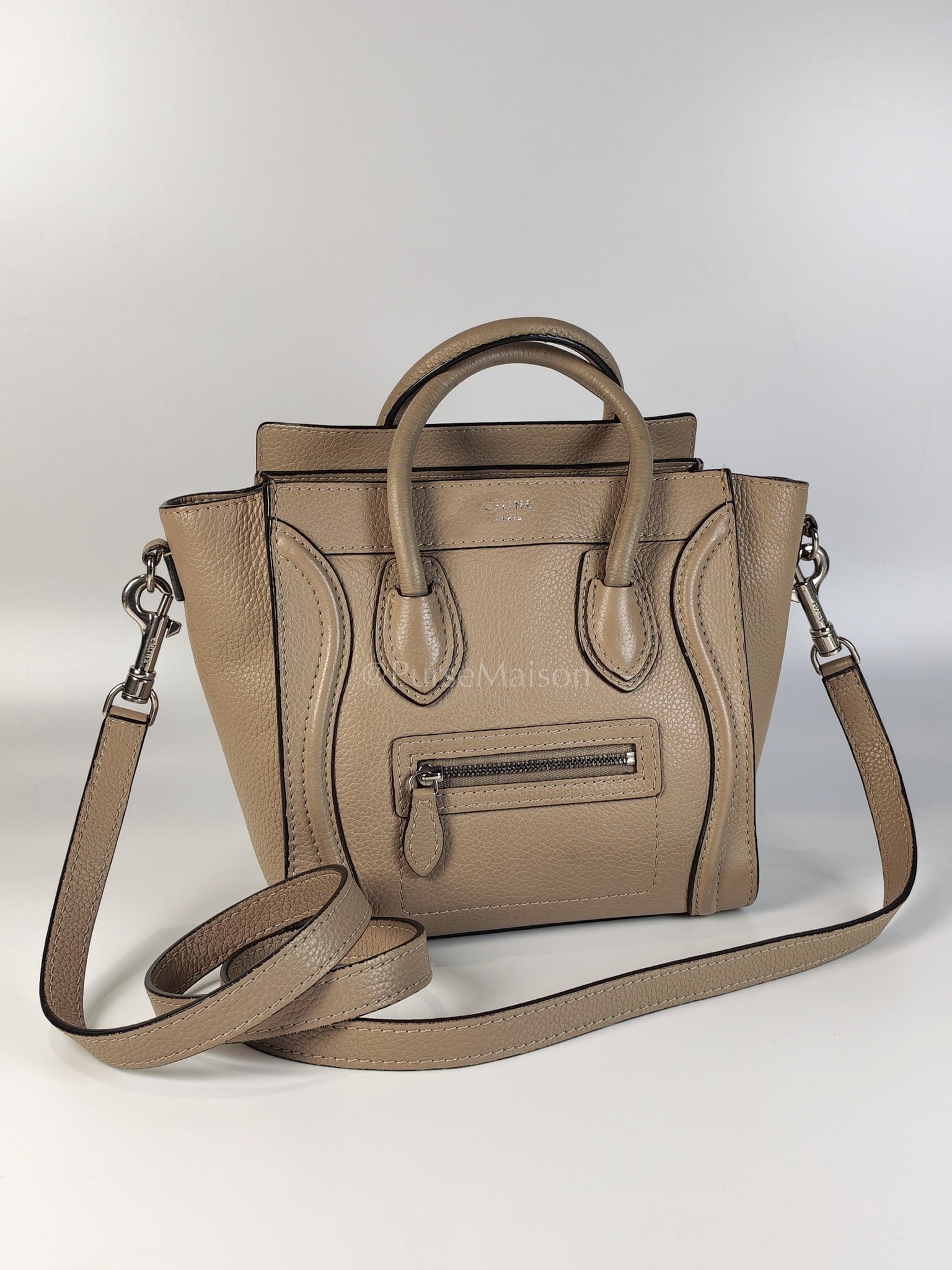 Nano Luggage in Beige Drummed Calfskin Leather Shoulder Bag | Purse Maison Luxury Bags Shop