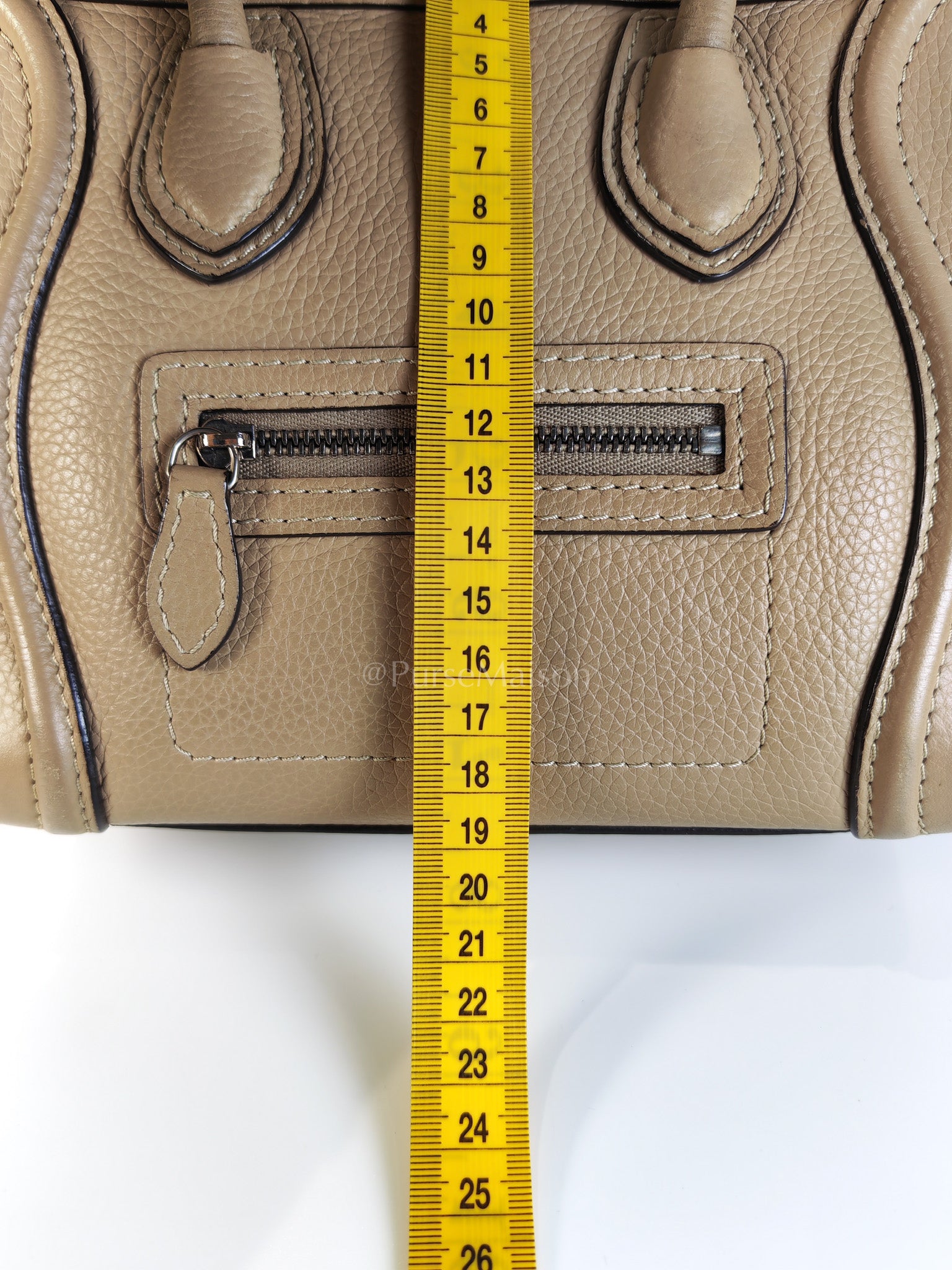 Nano Luggage in Beige Drummed Calfskin Leather Shoulder Bag | Purse Maison Luxury Bags Shop