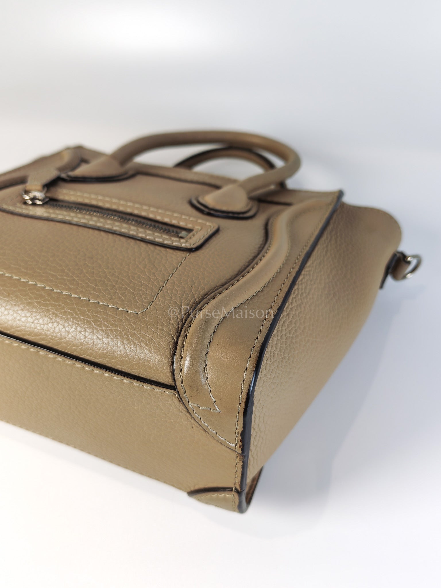 Nano Luggage in Beige Drummed Calfskin Leather Shoulder Bag | Purse Maison Luxury Bags Shop