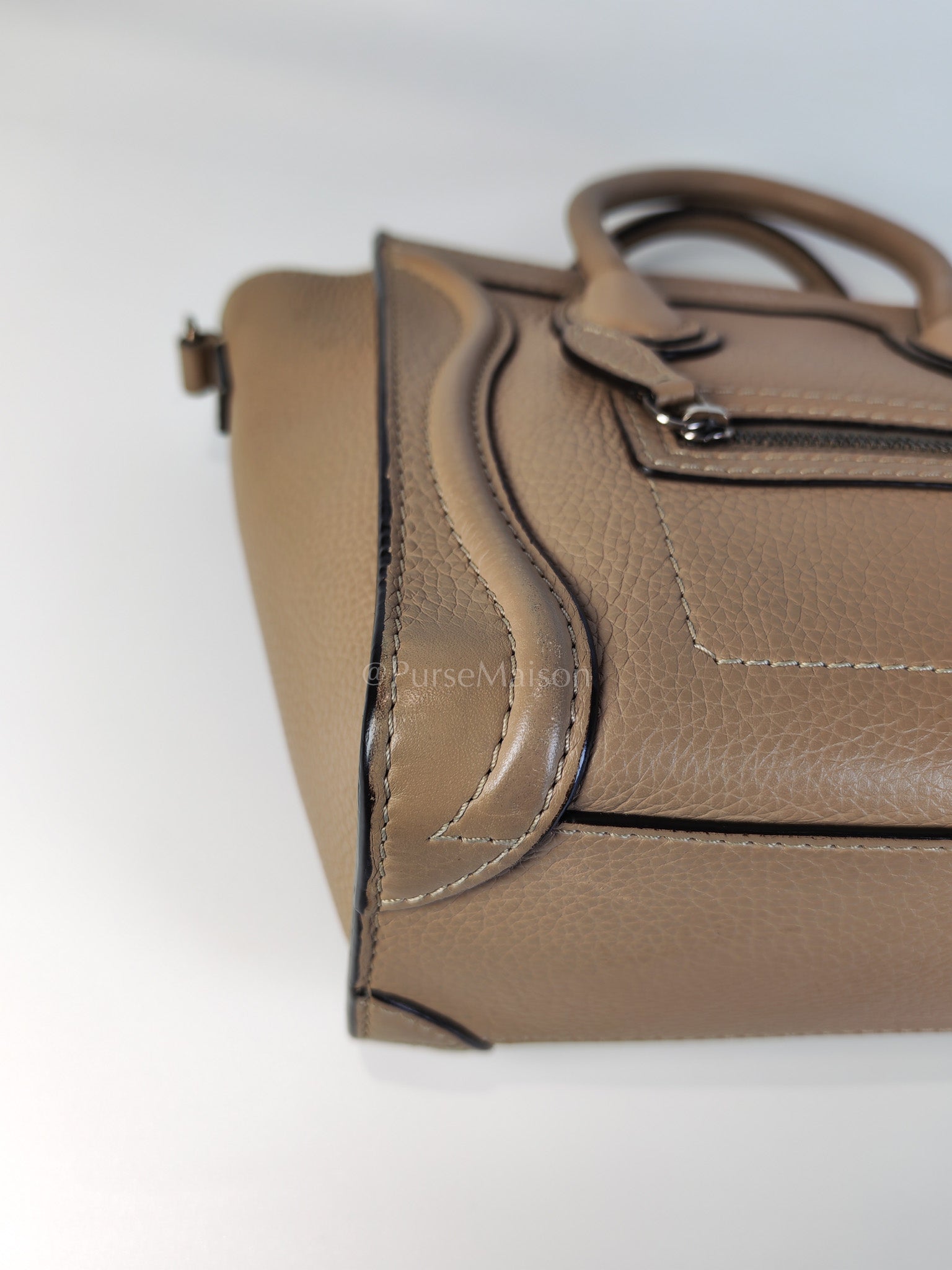 Nano Luggage in Beige Drummed Calfskin Leather Shoulder Bag | Purse Maison Luxury Bags Shop