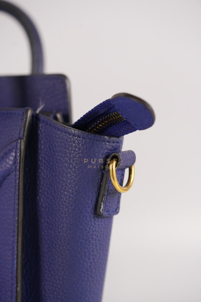 Nano Luggage in Blue Drummed Calfskin Leather | Purse Maison Luxury Bags Shop
