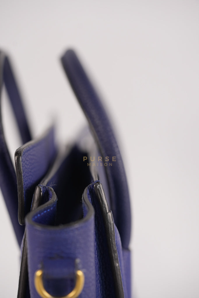 Nano Luggage in Blue Drummed Calfskin Leather | Purse Maison Luxury Bags Shop