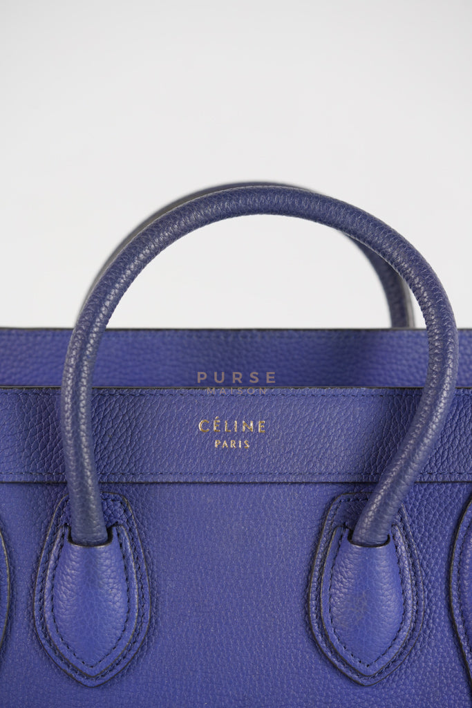 Nano Luggage in Blue Drummed Calfskin Leather | Purse Maison Luxury Bags Shop