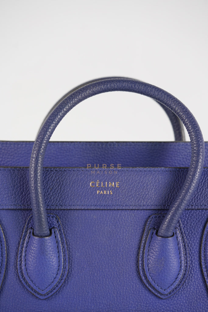 Nano Luggage in Blue Drummed Calfskin Leather | Purse Maison Luxury Bags Shop