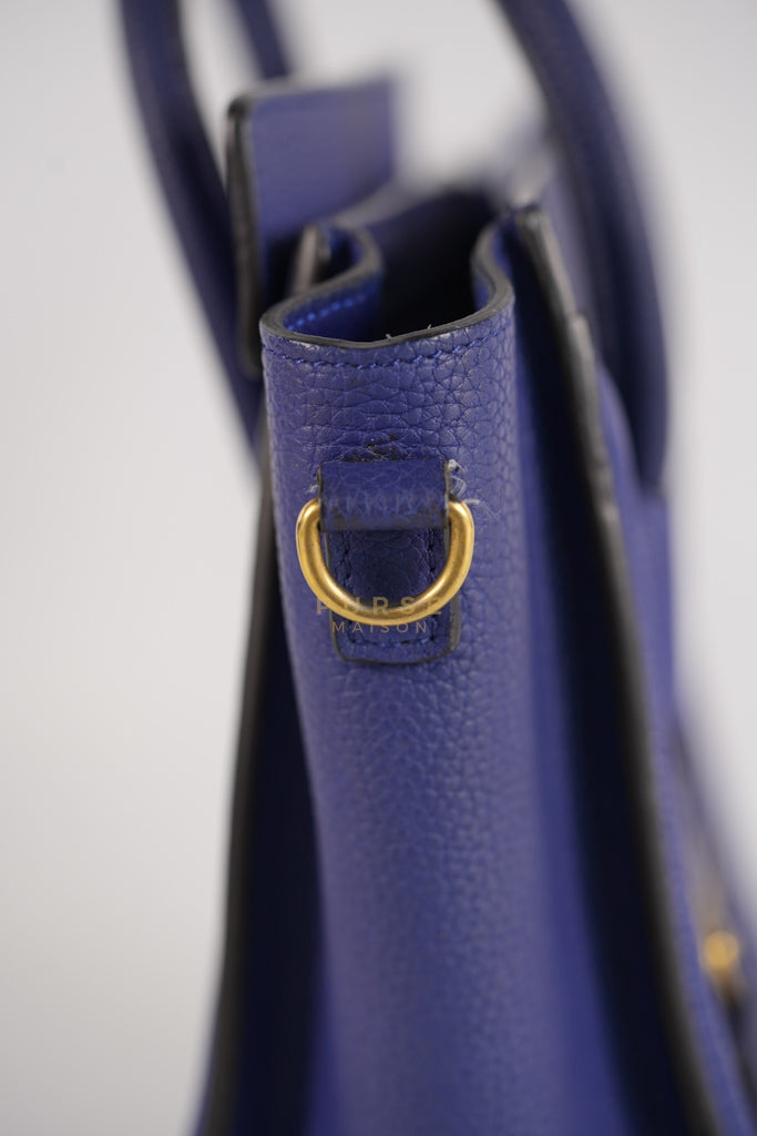 Nano Luggage in Blue Drummed Calfskin Leather | Purse Maison Luxury Bags Shop