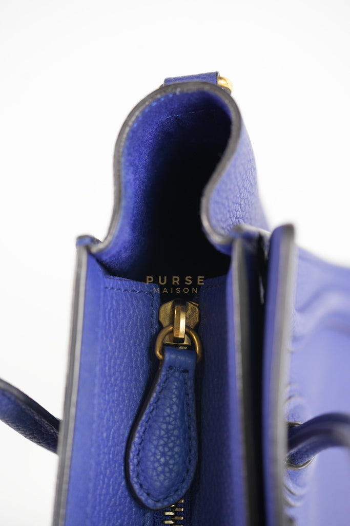 Nano Luggage in Blue Drummed Calfskin Leather | Purse Maison Luxury Bags Shop