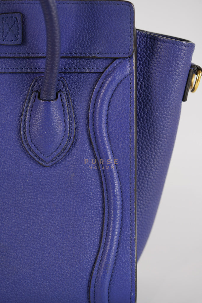 Nano Luggage in Blue Drummed Calfskin Leather | Purse Maison Luxury Bags Shop