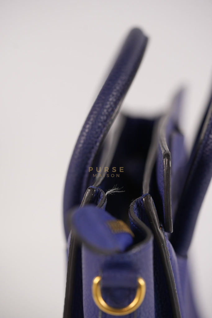 Nano Luggage in Blue Drummed Calfskin Leather | Purse Maison Luxury Bags Shop