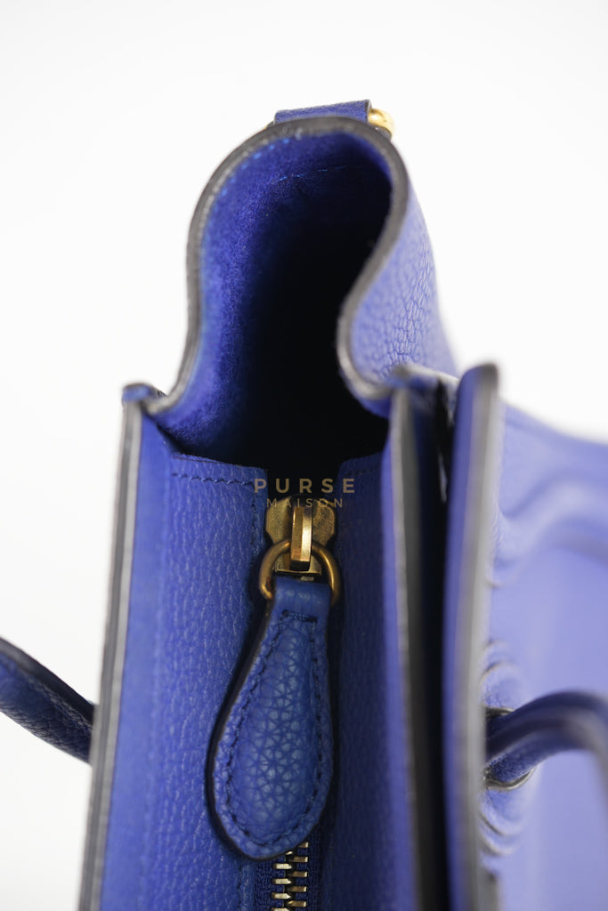 Nano Luggage in Blue Drummed Calfskin Leather | Purse Maison Luxury Bags Shop