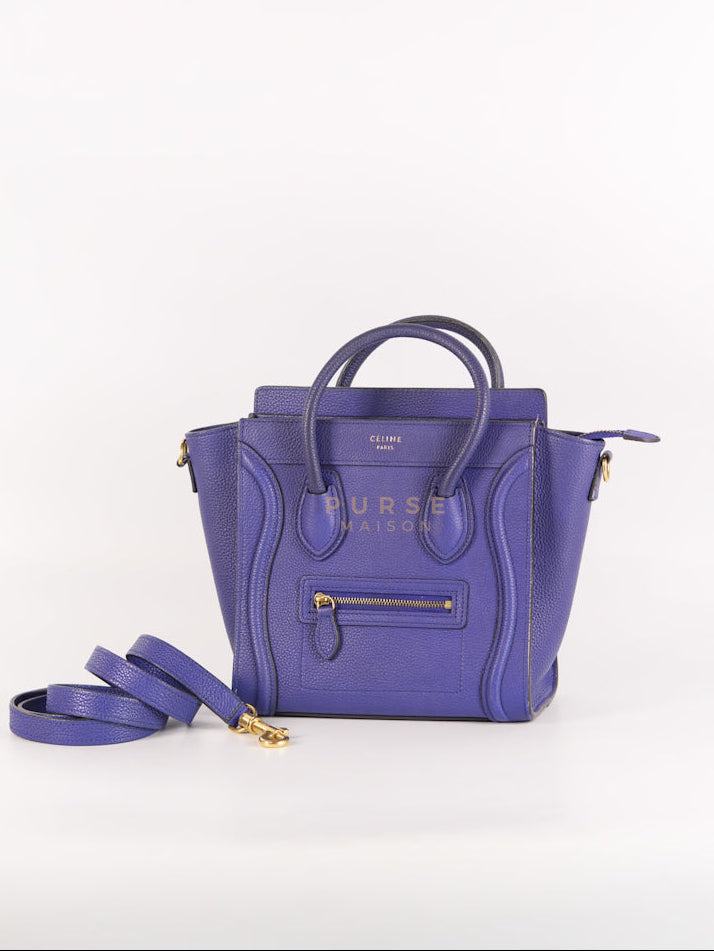 Nano Luggage in Blue Drummed Calfskin Leather | Purse Maison Luxury Bags Shop