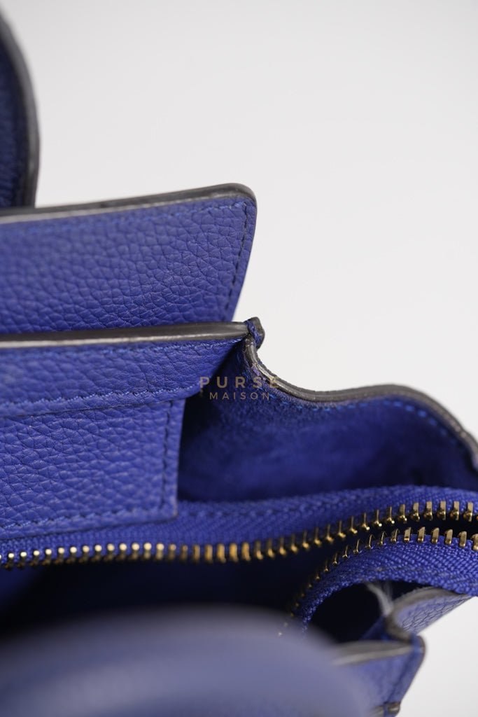 Nano Luggage in Blue Drummed Calfskin Leather | Purse Maison Luxury Bags Shop