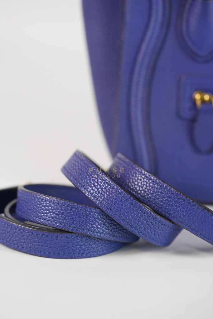 Nano Luggage in Blue Drummed Calfskin Leather | Purse Maison Luxury Bags Shop