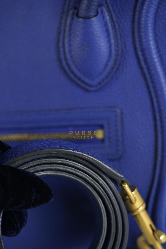 Nano Luggage in Blue Drummed Calfskin Leather | Purse Maison Luxury Bags Shop
