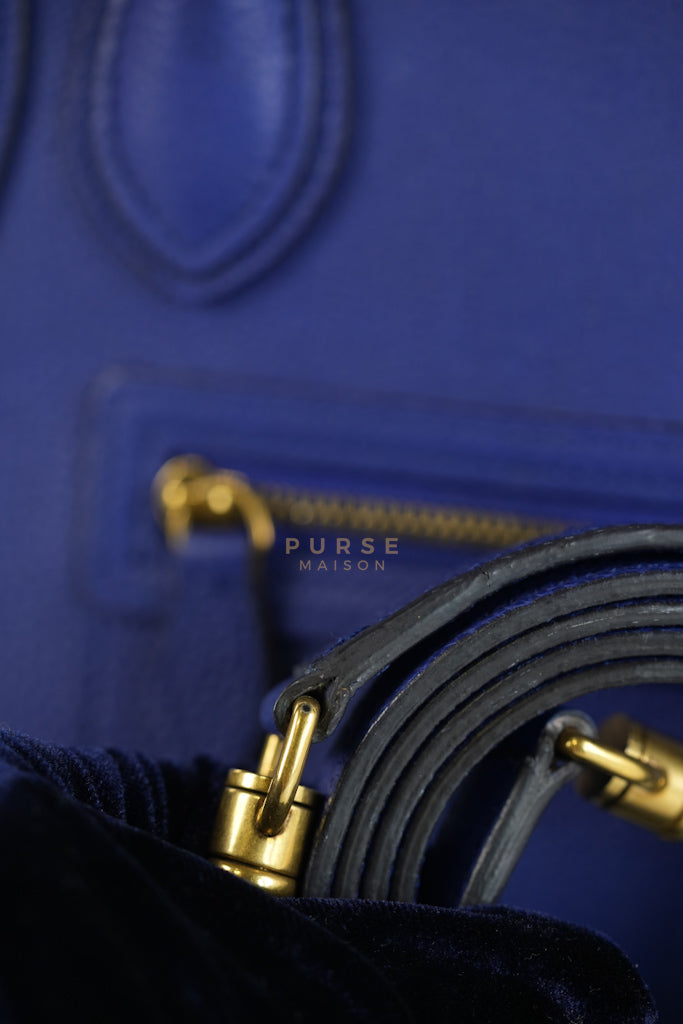 Nano Luggage in Blue Drummed Calfskin Leather | Purse Maison Luxury Bags Shop