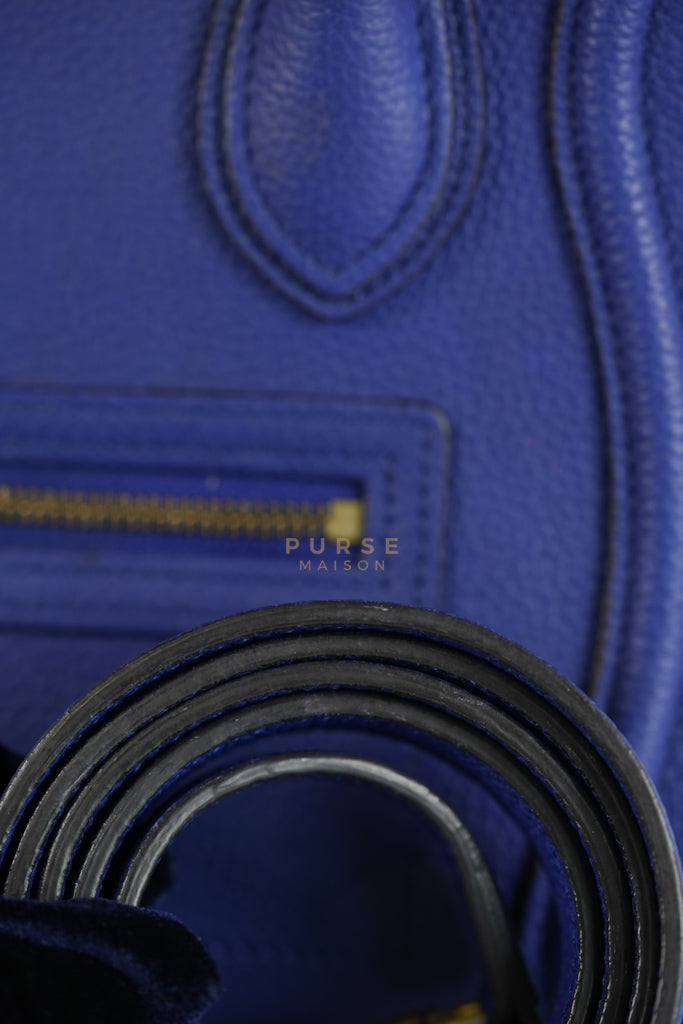 Nano Luggage in Blue Drummed Calfskin Leather | Purse Maison Luxury Bags Shop
