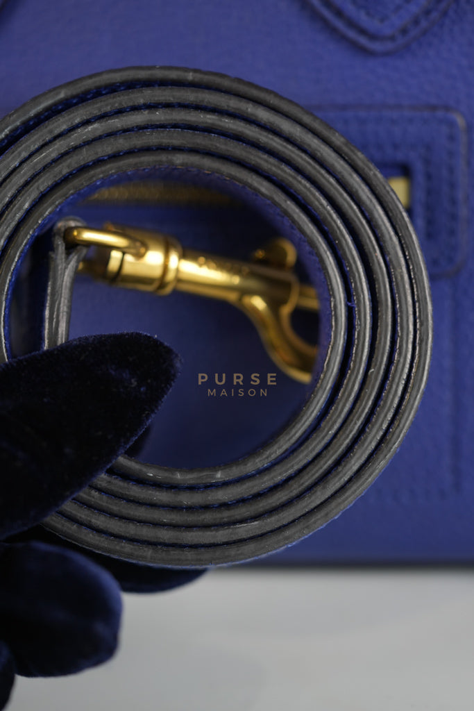 Nano Luggage in Blue Drummed Calfskin Leather | Purse Maison Luxury Bags Shop