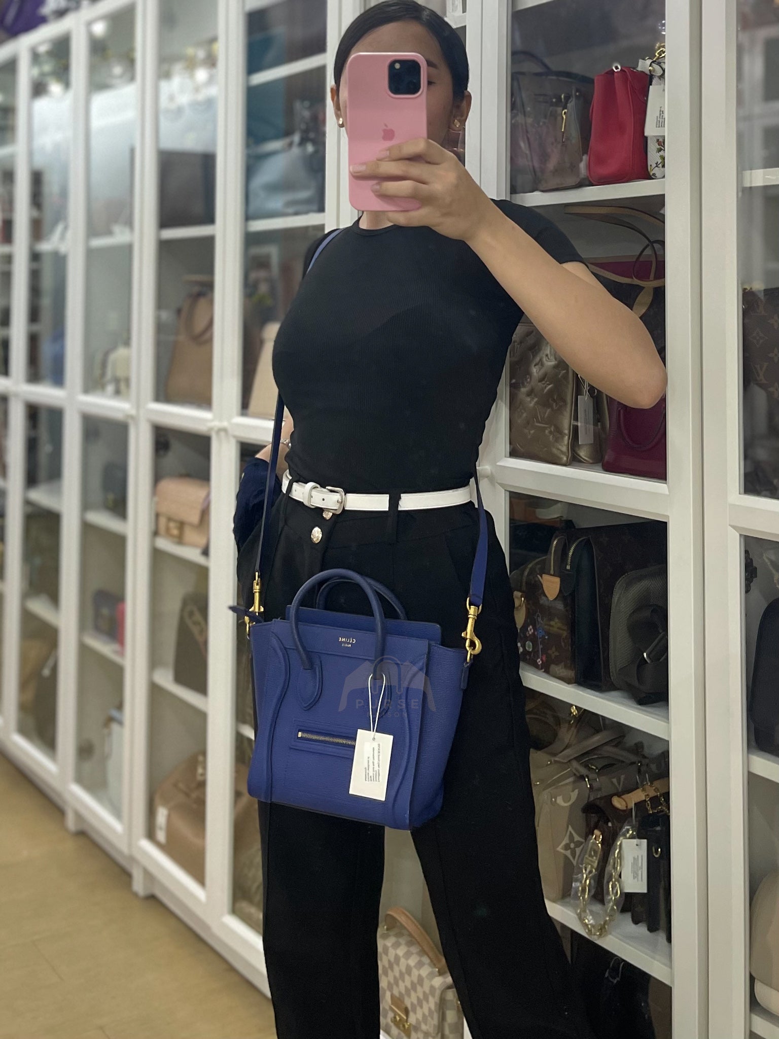 Nano Luggage in Blue Drummed Calfskin Leather | Purse Maison Luxury Bags Shop