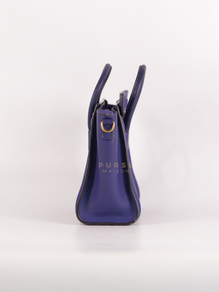 Nano Luggage in Blue Drummed Calfskin Leather | Purse Maison Luxury Bags Shop