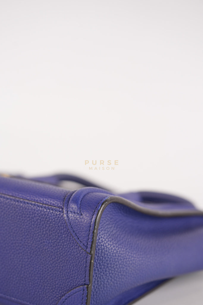 Nano Luggage in Blue Drummed Calfskin Leather | Purse Maison Luxury Bags Shop