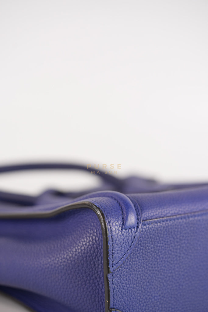 Nano Luggage in Blue Drummed Calfskin Leather | Purse Maison Luxury Bags Shop